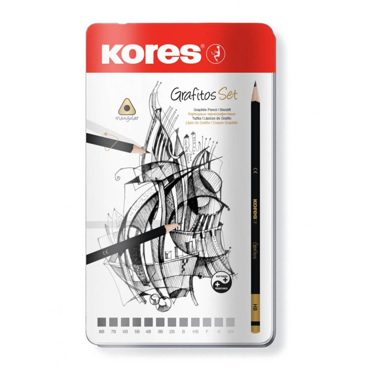 Creioane grafit Kores 2H-8B, 12 bucati/set Creioane grafit Kores 2H-8B, 12 bucati/set